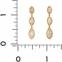 18K Yellow Gold 3 Stone Marquise Shaped Diamond Drop Earrings