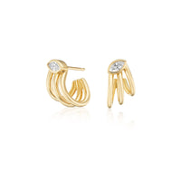 Sorellina 18K Yellow Gold Marquise Shaped Diamond Petal Huggie Earrings