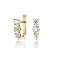 Sorellina 18K Yellow Gold Round and Pear Shaped Diamond Huggie Earrings