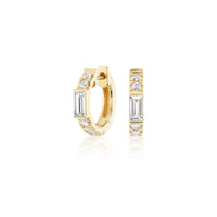 Sorellina 18K Yellow Gold Baguette and Round Diamond Otto Huggie Earrings