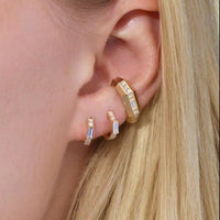 Sorellina 18K Yellow Gold Baguette and Round Diamond Otto Huggie Earrings
