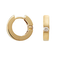 14K Yellow Gold Square Edge Solitaire Diamond Huggie Earrings