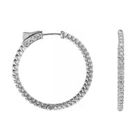 14K White Gold Inside Out 30mm Diamond Round Shaped Hoop Earrings