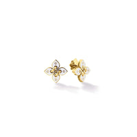 Roberto Coin 18K Yellow Gold Love In Verona White Enamel and Diamond Flower Stud Earrings