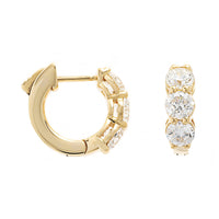 18K Yellow Gold 3 Stone Diamond Huggie Earrings