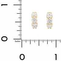 18K Yellow Gold 3 Stone Diamond Huggie Earrings