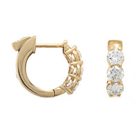 14K Yellow Gold 3 Stone Diamond Huggie Earrings