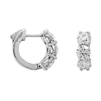 14K White Gold 3 Stone Diamond Huggie Earrings