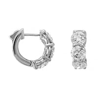 Platinum 3 Stone 4CTW Diamond Huggie Earrings