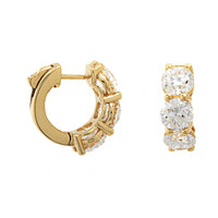 18K Yellow Gold 3 Stone 4CTW Diamond Huggie Earrings