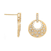 14K Yellow Gold Flush Set Scattered Diamond Disc Stud Earrings