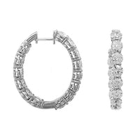 18K White Gold 1" Diamond Oval Shaped Hoop Earrings