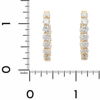 18K Yellow Gold 1" Diamond Oval Shaped Hoop Earrings