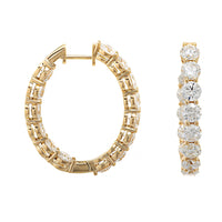 18K Yellow Gold 1" Diamond Oval Shaped Hoop Earrings
