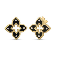 Roberto Coin 18K Yellow Gold Venetian Princess Diamond and Black Enameled Flower Stud Earrings
