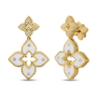 Roberto Coin 18K Yellow Gold Venetian Princess Diamond and White Enameled Flower Drop Earrings