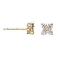 14K Yellow Gold 4 Stone Diamond Cluster Stud Earrings