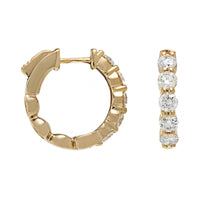 14K Yellow Gold 10 Stone Diamond Huggie Earrings
