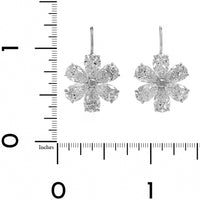 18K White Gold Pear Shaped Diamond Dangle Flower Earrings
