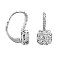 14K White Gold 1CTW Cushion Diamond Halo Drop Earrings