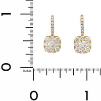 14K Yellow Gold 1CTW Cushion Diamond Halo Drop Earrings
