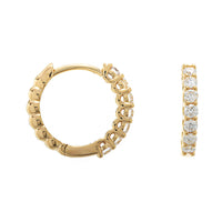 18K Yellow Gold 7 Stone Round Diamond Huggie Earrings