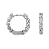 18K White Gold 5 Stone Round Diamond Huggie Earrings