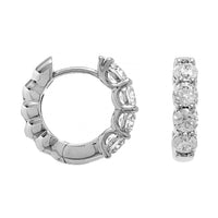 18K White Gold 4 Stone Round Diamond Huggie Earrings