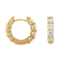 18K Yellow Gold 4 Stone Round Diamond Huggie Earrings