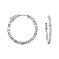 18K White Gold 24 Stone Round Diamond Hoop Earrings