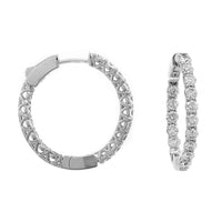18K White Gold 16 Stone Inside Out Round Diamond Hoop Earrings