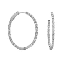 18K White Gold 28 Stone Inside Out Oval Diamond Hoop Earrings