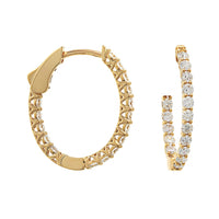 18K Yellow Gold 16 Stone Inside Out Oval Diamond Hoop Earrings