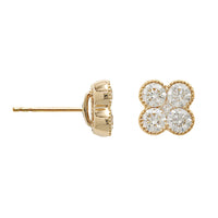 14K Yellow Gold Round Diamond Quatrefoil Stud Earrings