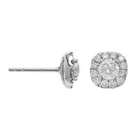 14K White Gold Round Diamond Halo Stud Earrings