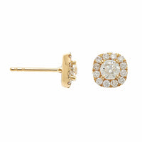 14K Yellow Gold Round Diamond Halo Stud Earrings