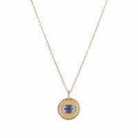 Cable Collectibles Evil Eye Charm Necklace with Blue Sapphire and Diamonds in 18K Gold