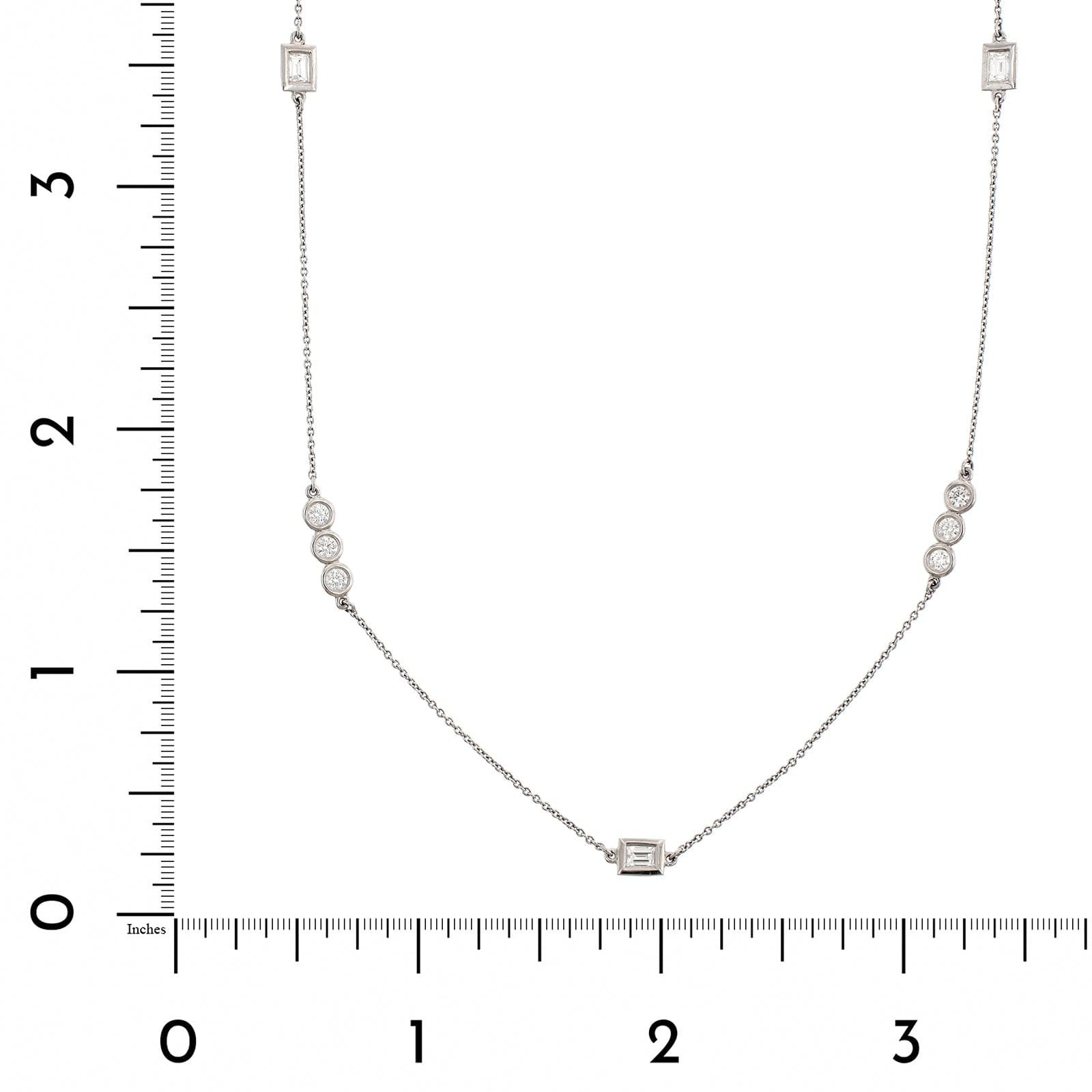 14K White Gold Baguette & Round Diamond By The Yard Necklace