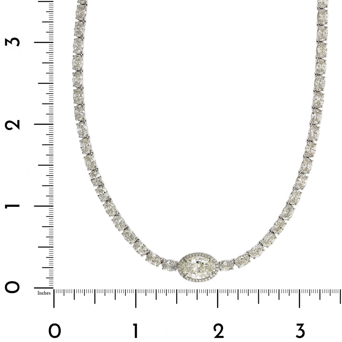 18K White Gold Oval Center Diamond Tennis Necklace