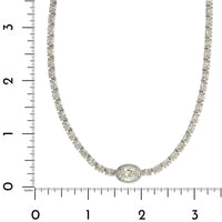 18K White Gold Oval Center Diamond Tennis Necklace
