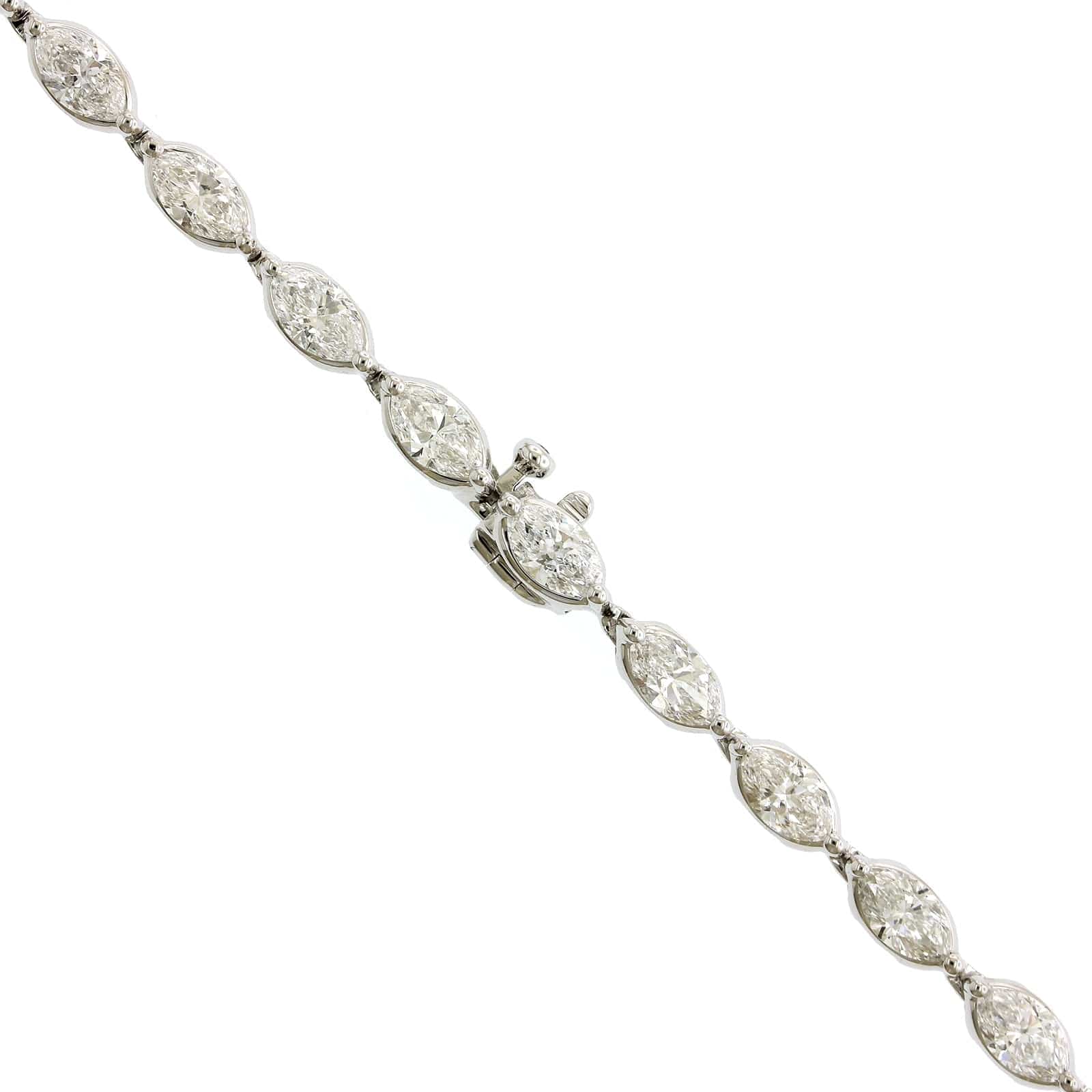 18K White Gold Marquise Cut Diamond Bezel Set Necklace