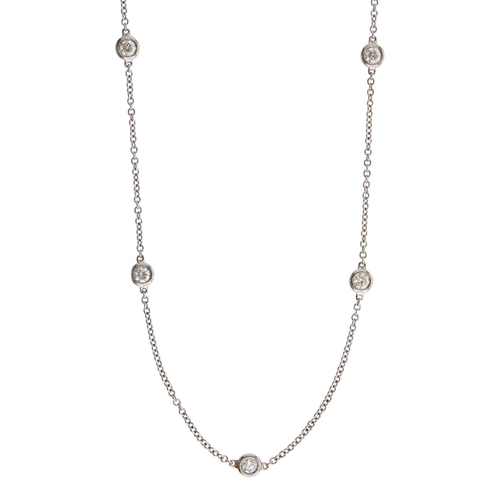 18K White Gold 9 Stone Adjustable Diamond Necklace