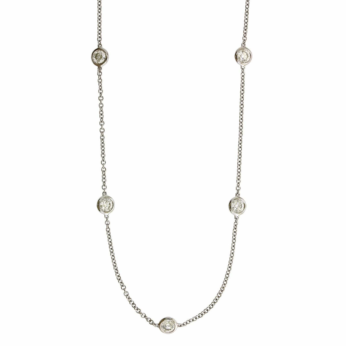 18K White Gold 9 Stone Adjustable Diamond Necklace