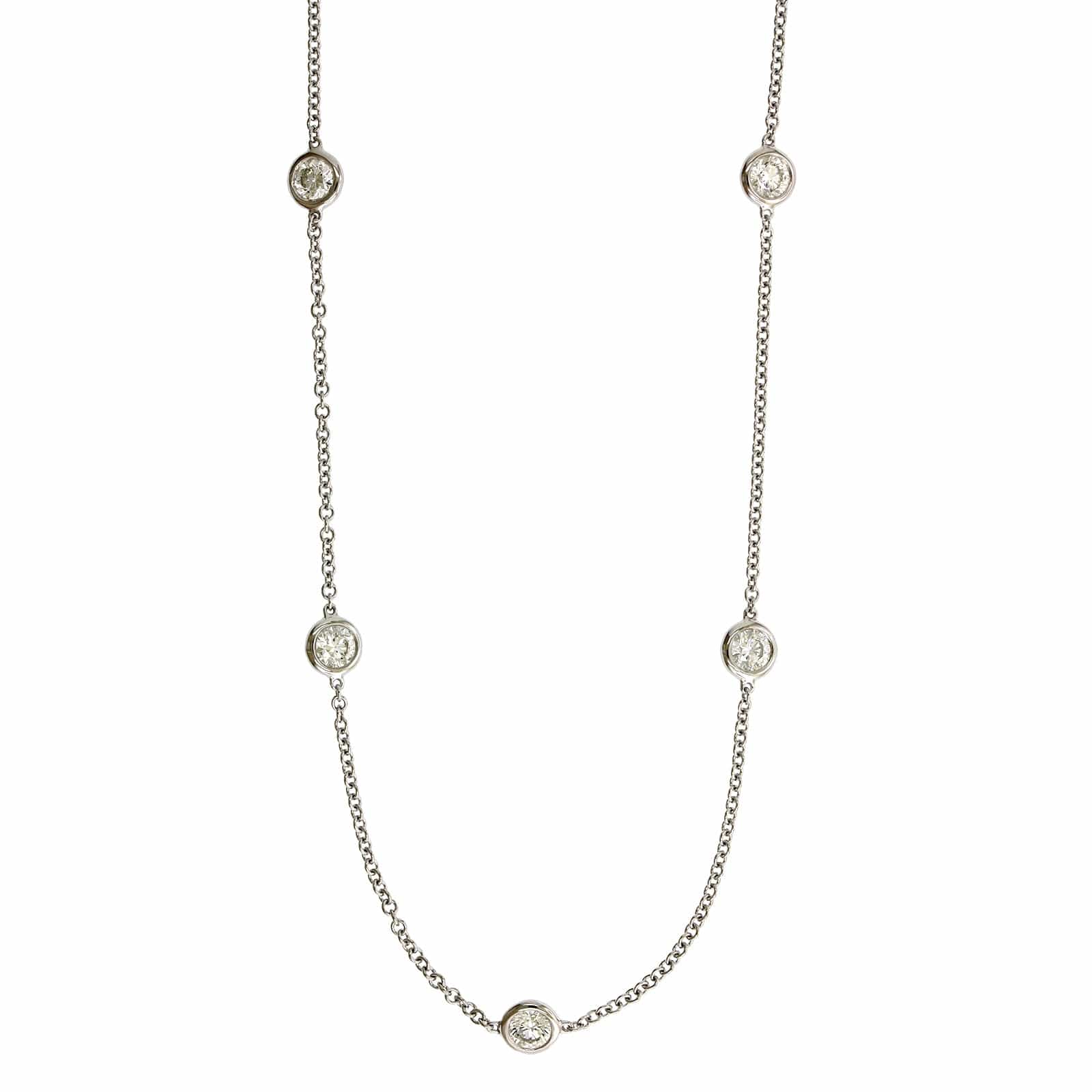 18K White Gold 9 Stone Adjustable Diamond Necklace