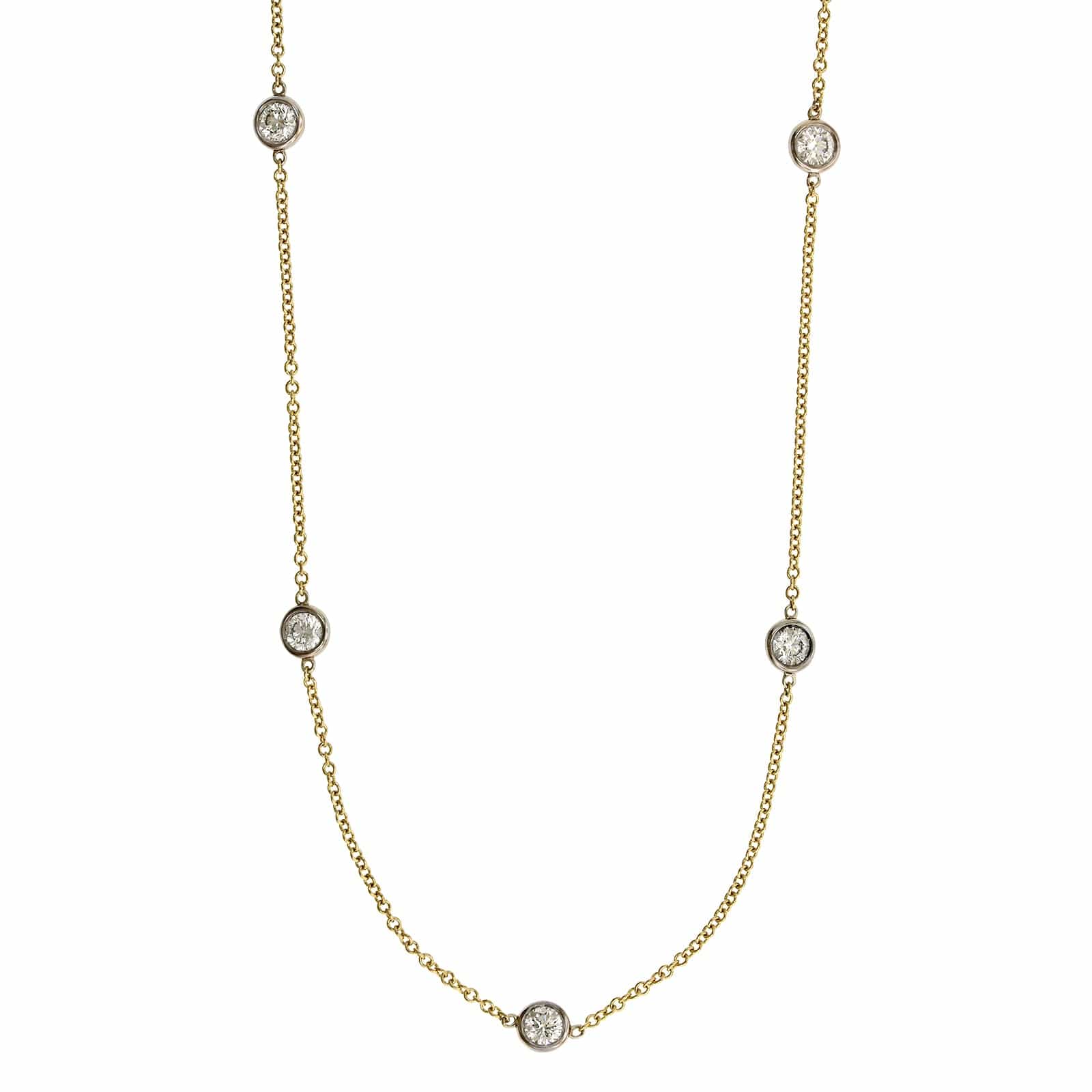 18K Yellow & White Gold 11 Stone Diamond Necklace