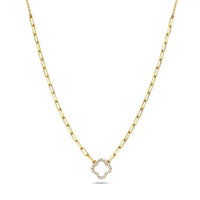 14K Yellow Gold Pave Diamond Flower Paperclip & Beaded Necklace