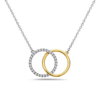 14K Yellow & White Gold Interlocking Pave Diamond Circles Necklace