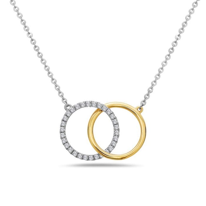 14K Yellow & White Gold Interlocking Pave Diamond Circles Necklace