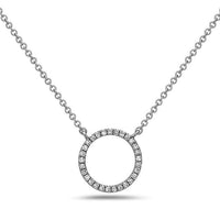 14K White Gold Pave Diamond Circle Necklace