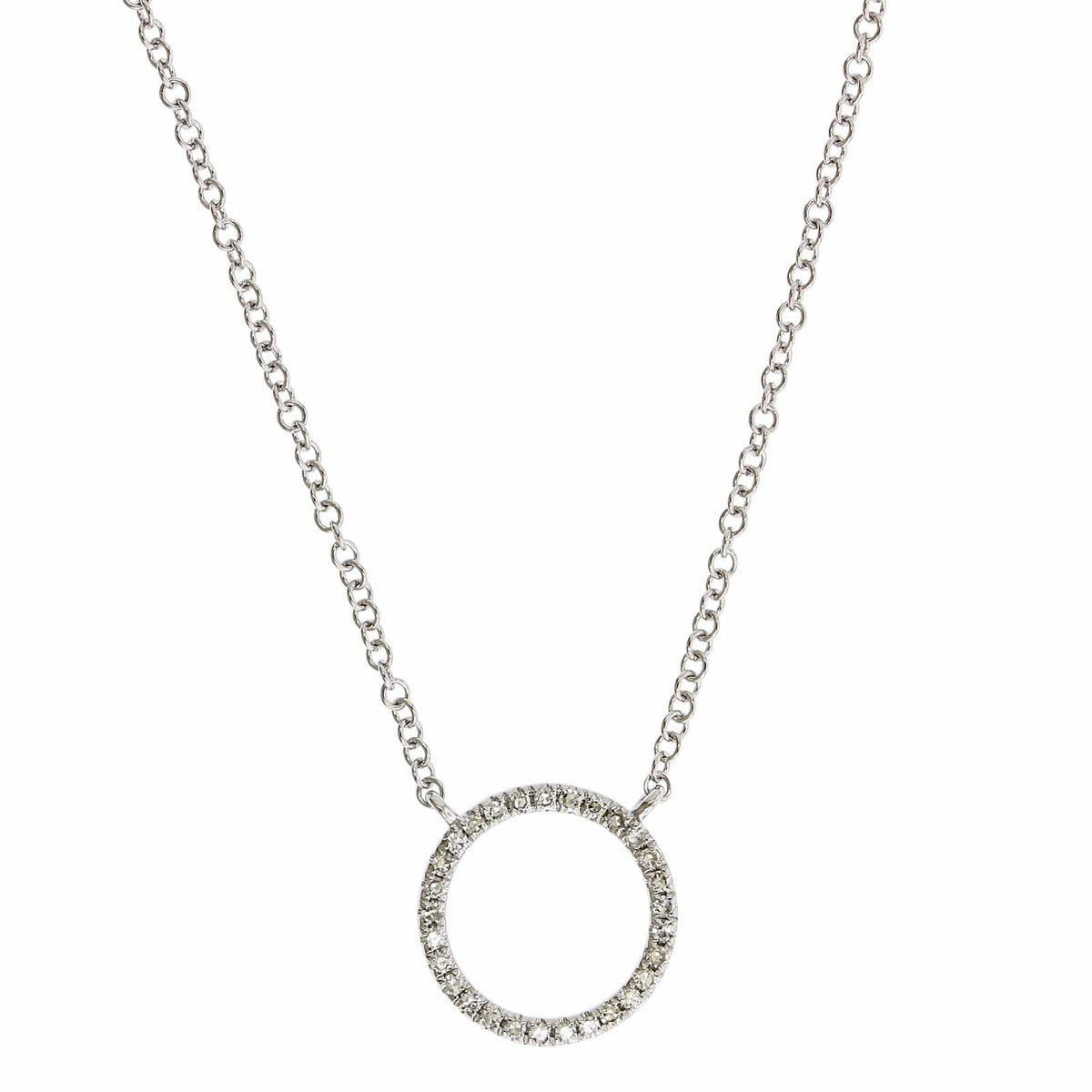 14K White Gold Pave Diamond Circle Necklace